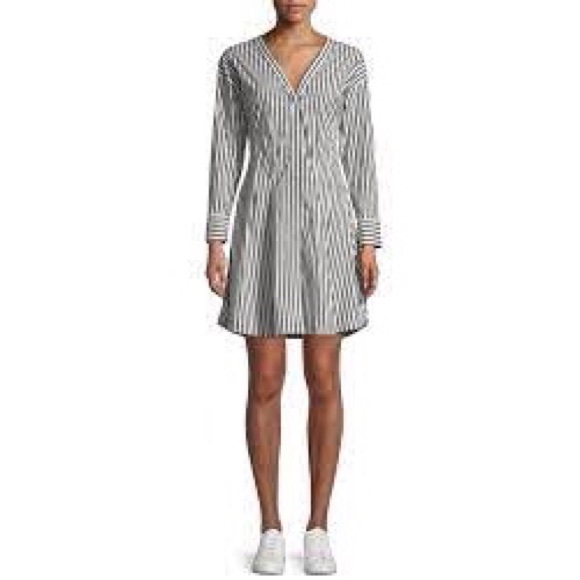 THEORY Bryson Stripe Darted Button-Down Dress. - Picture 9 of 9